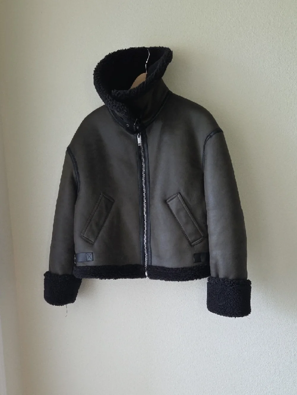 Faux Shearling Bomber Jacket Black Sz M